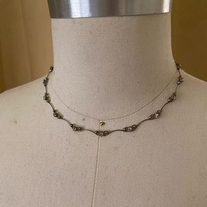 Express Chocker Metal Necklace with Scroll Pattern with Fake Diamonds